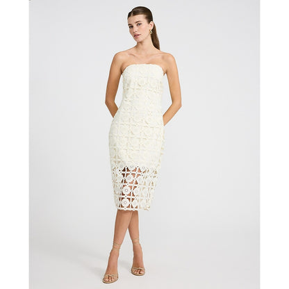 Crochet Windowpane Strapless Midi Dress