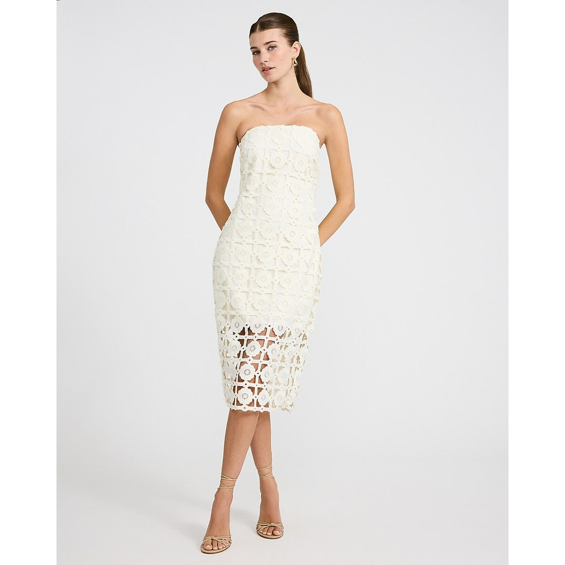 Crochet Windowpane Strapless Midi Dress