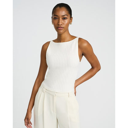 Textured Boat Neck Fitted Sweater Tank