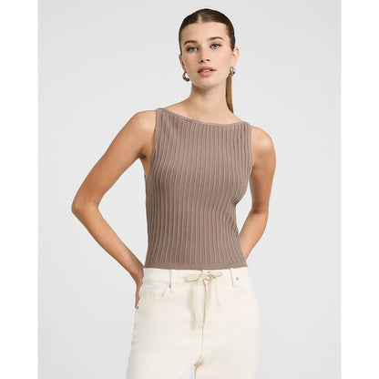 Textured Boat Neck Fitted Sweater Tank