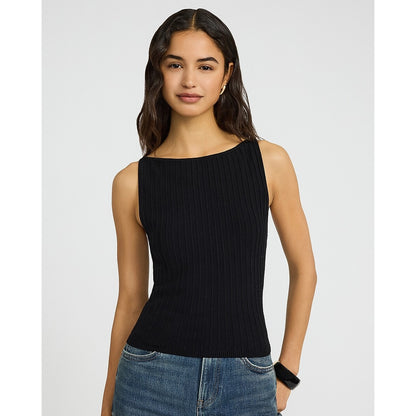 Textured Boat Neck Fitted Sweater Tank
