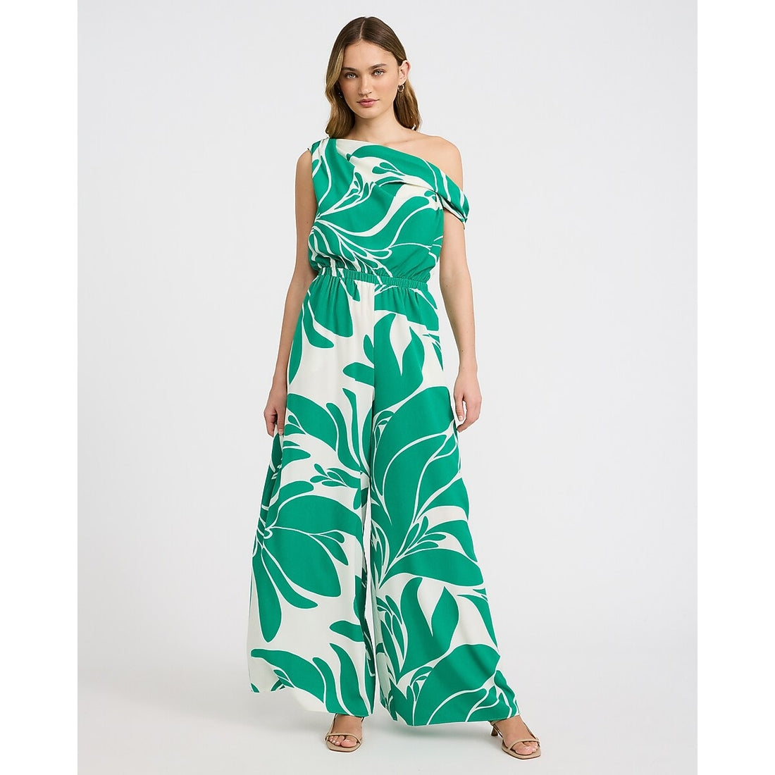 Off The Shoulder Draped Wide Leg Jumpsuit with Pockets