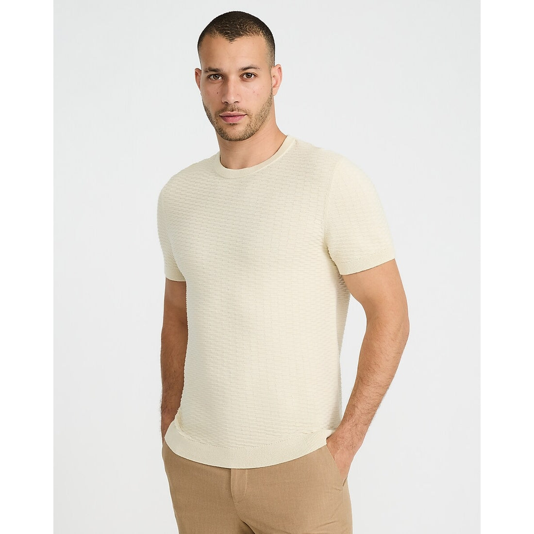 Textured Cotton Crew Neck Sweater T-Shirt