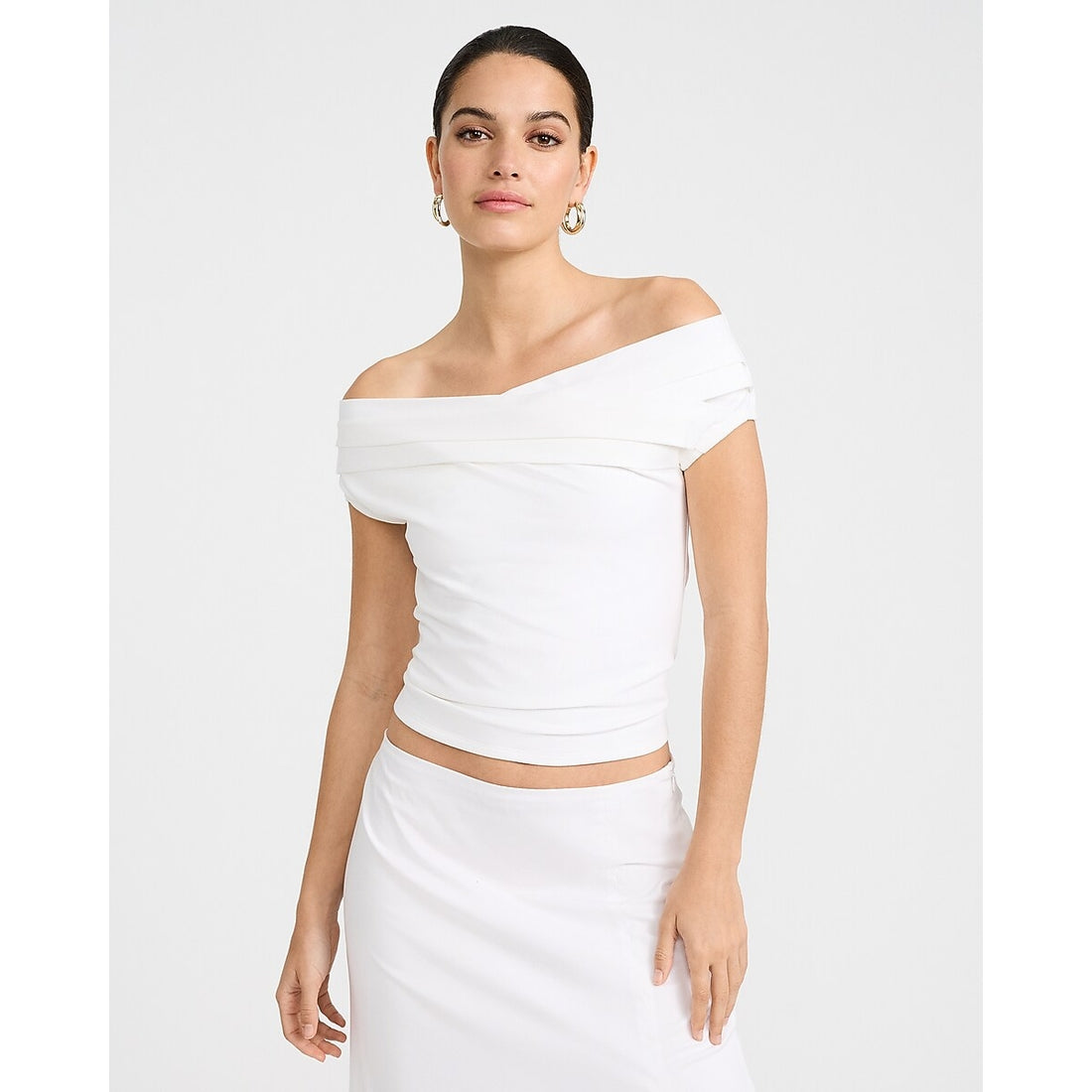 Off The Shoulder Crossover Front Pleated Top