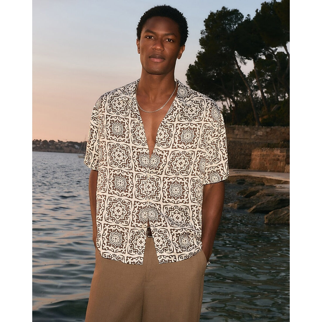 Contrast Tile Short Sleeve Resort Shirt