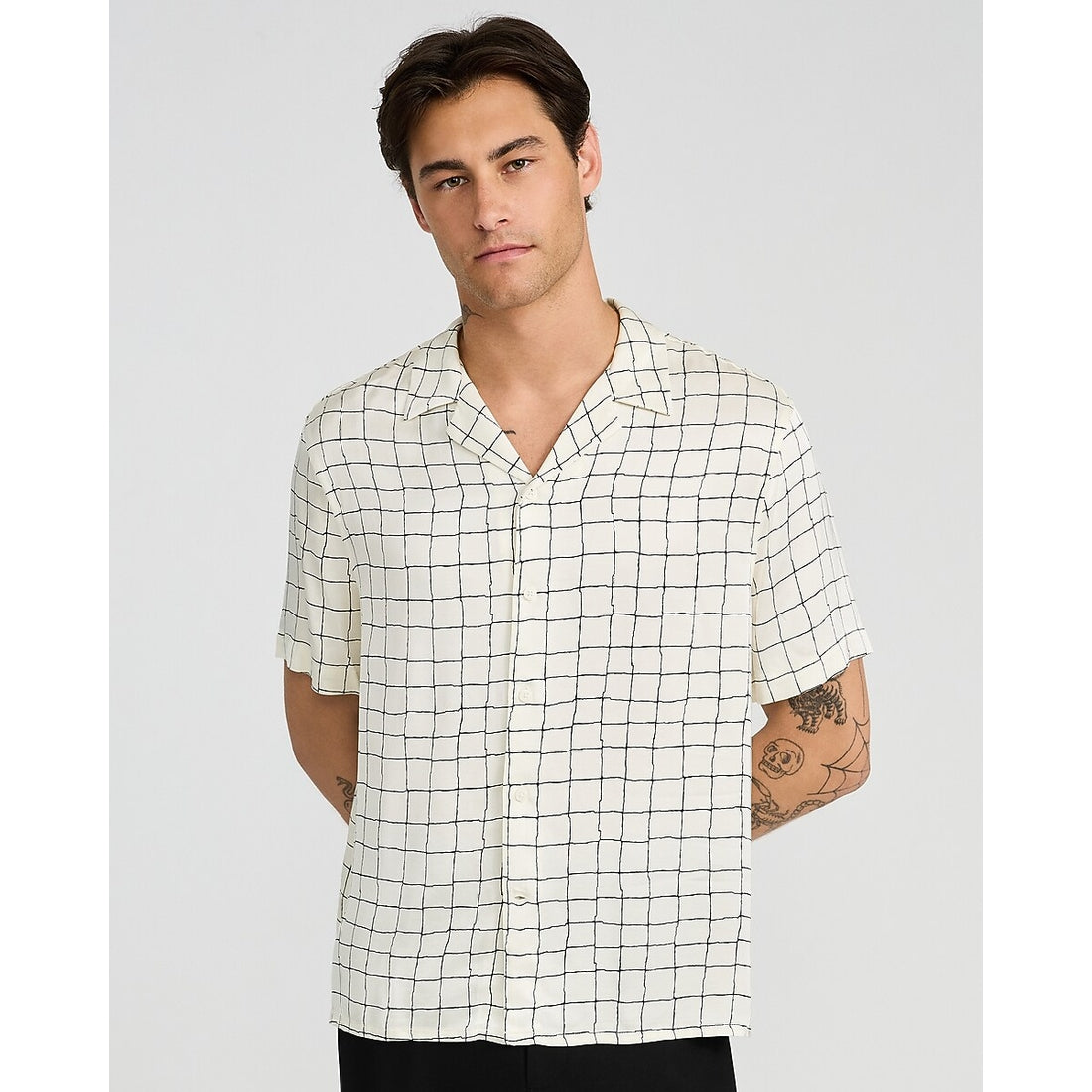 Windowpane Camp Collar Short Sleeve Resort Shirt