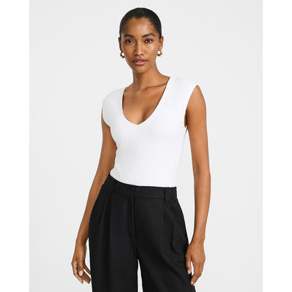 Body Contour Light Compression Stretch Cotton V-Neck Cap Sleeve Bodysuit