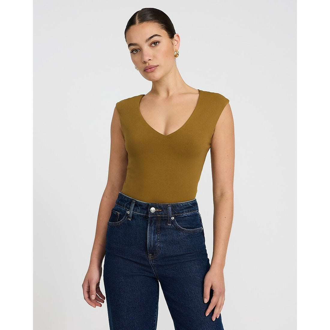 Body Contour Light Compression Stretch Cotton V-Neck Cap Sleeve Bodysuit