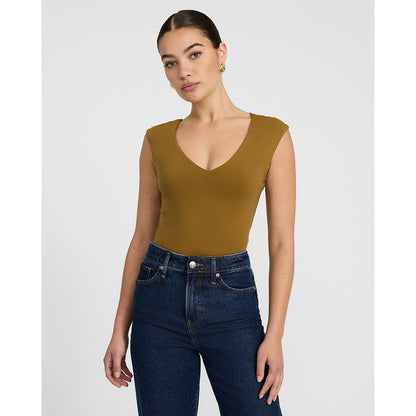 Body Contour Light Compression Stretch Cotton V-Neck Cap Sleeve Bodysuit