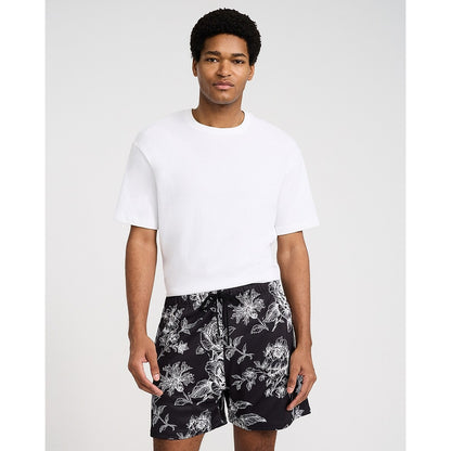 Contrast Floral Mesh Drawstring Elastic Waist Shorts