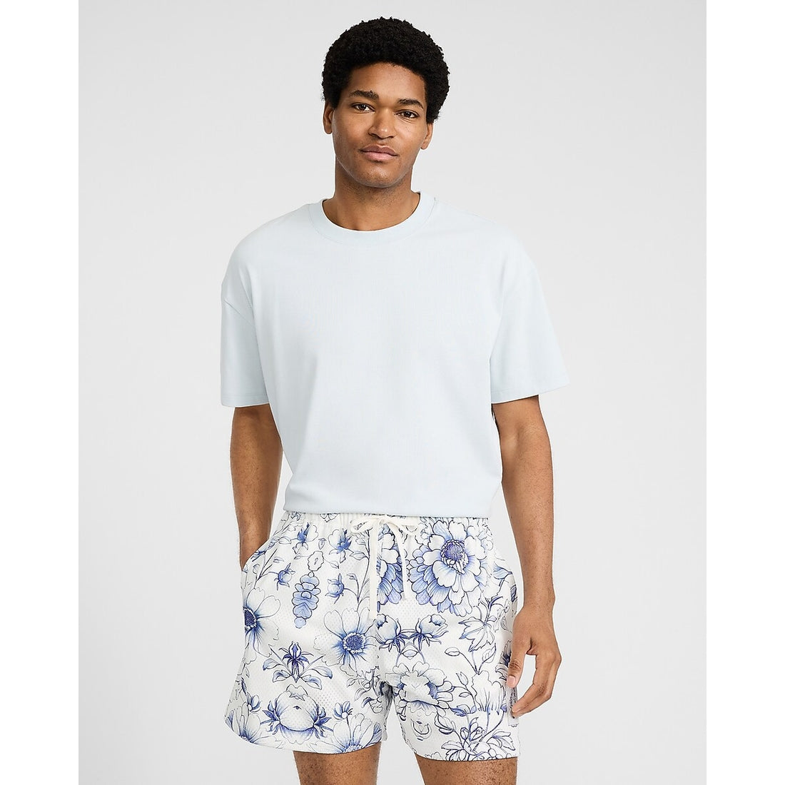 Floral Mesh Drawstring Elastic Waist Shorts