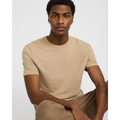 Monochromatic Textured Striped Luxe Pique Crew Neck T-Shirt