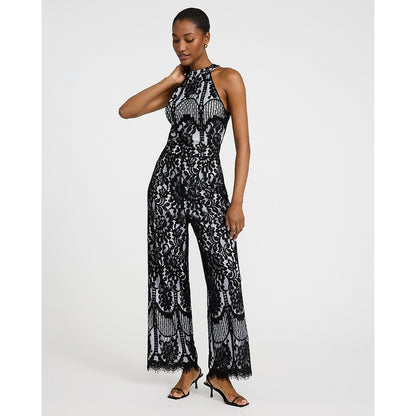 EXPRESS x bebe Lace Color Block Halter Jumpsuit