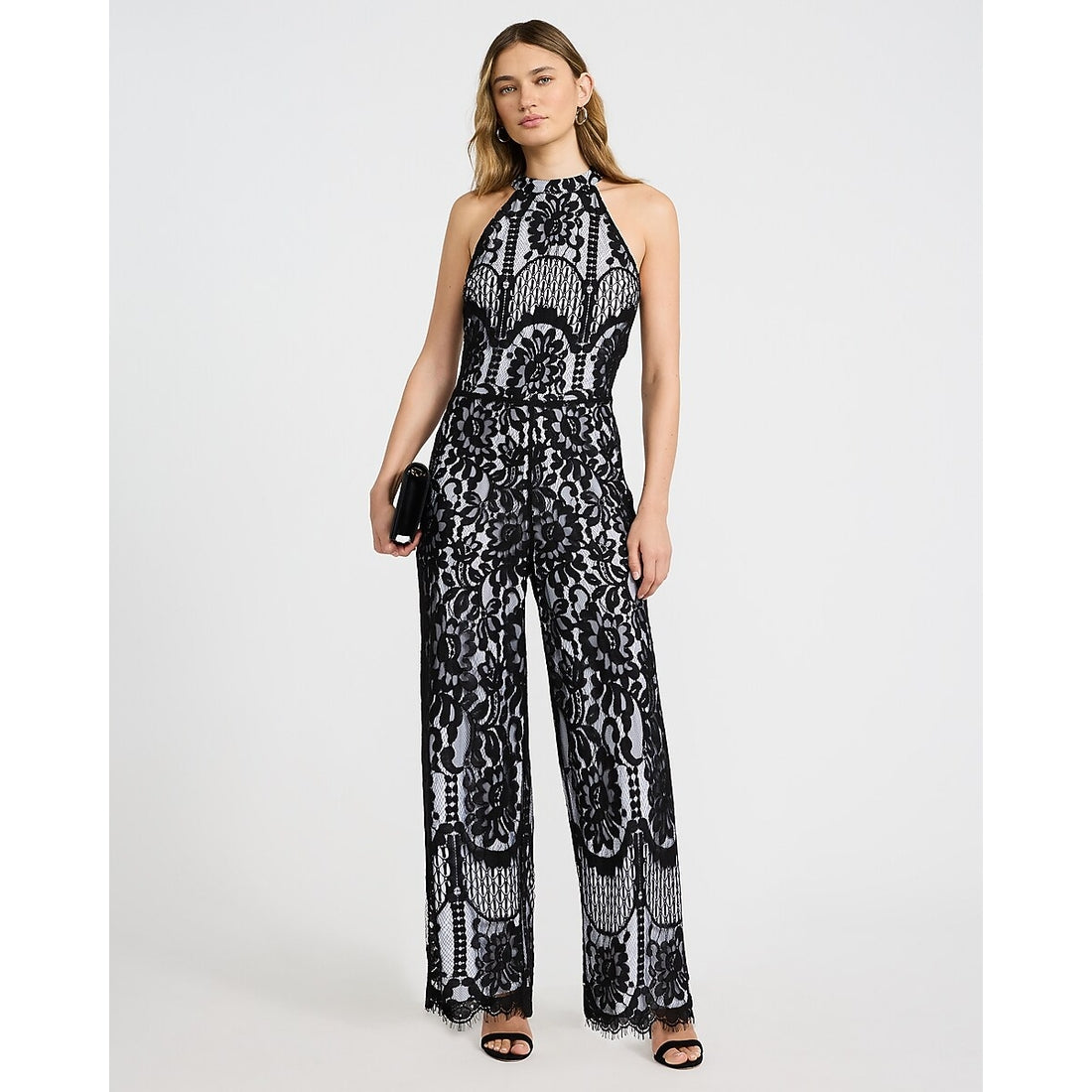 EXPRESS x bebe Lace Color Block Halter Jumpsuit