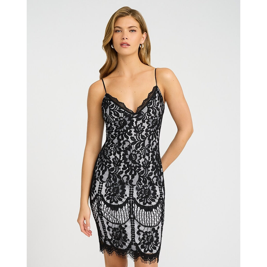 EXPRESS x bebe Lace Color Block V-Neck Mini Sheath Dress