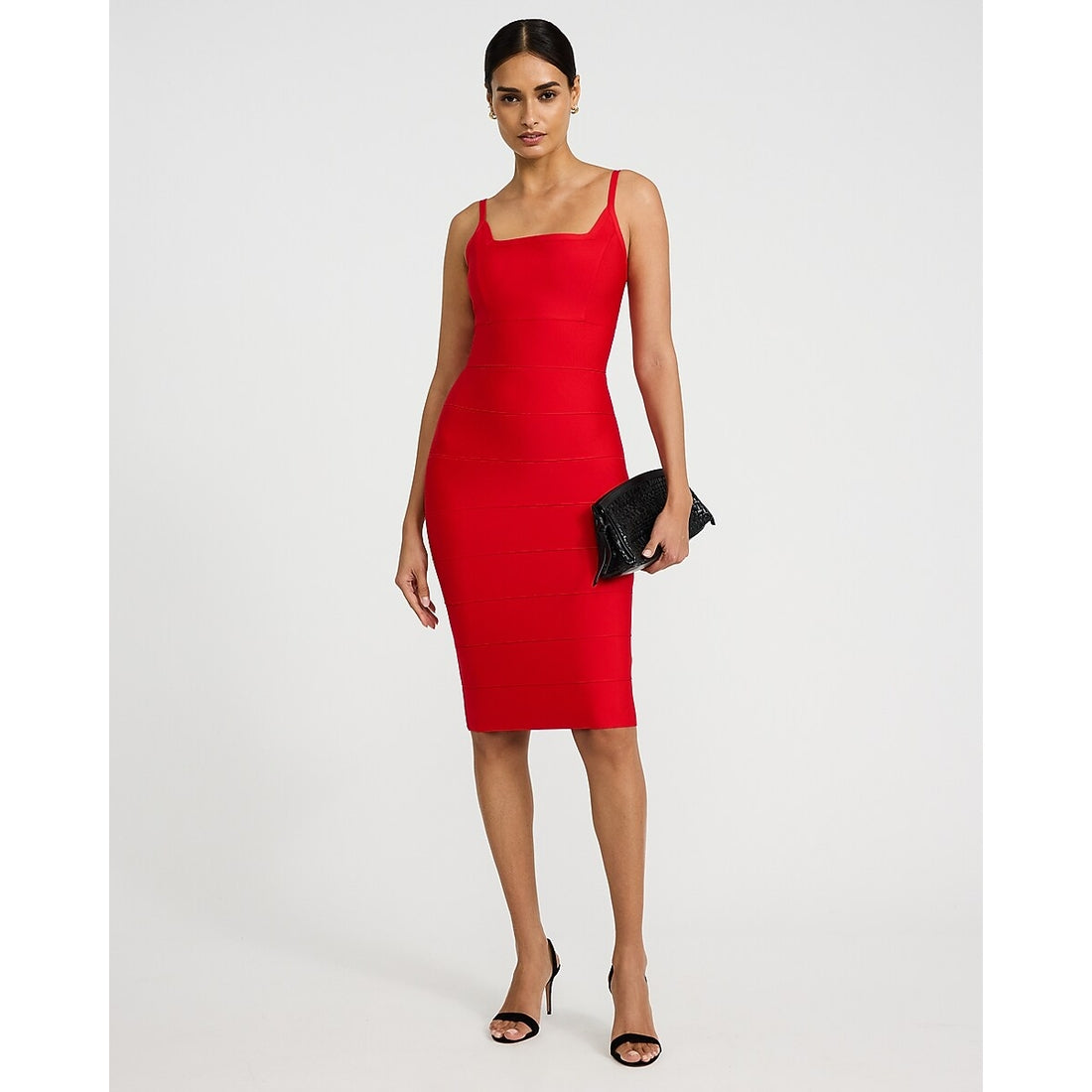 EXPRESS x bebe Square Neck Bandage Midi Sheath Dress