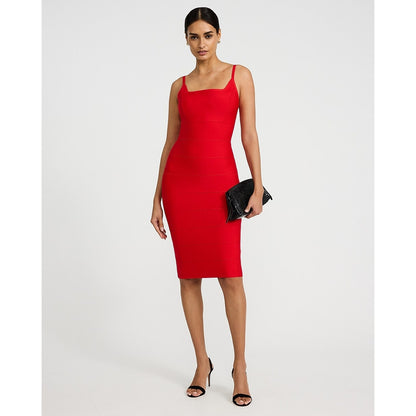 EXPRESS x bebe Square Neck Bandage Midi Sheath Dress