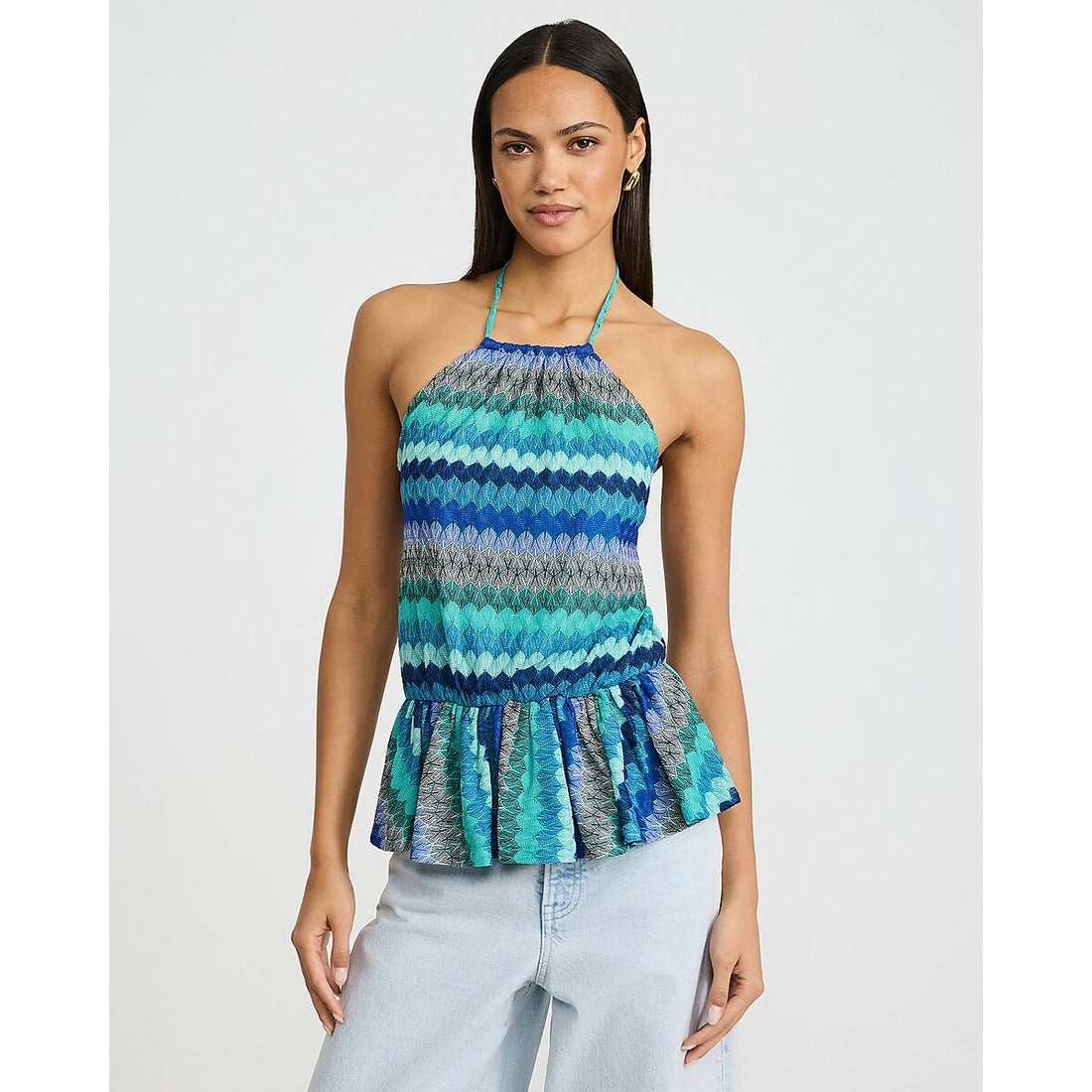 Chevron Crochet Tie Halter Peplum Cami