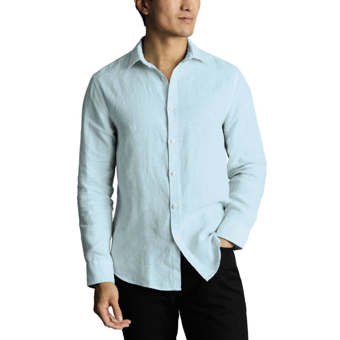 Charles Tyrwhitt Men's Slim Fit Long Sleeve Linen Button-Front Shirt