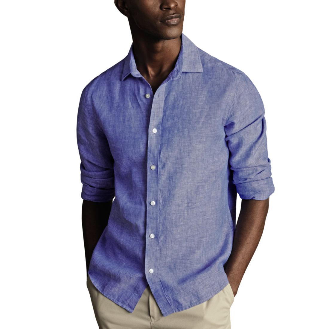 Charles Tyrwhitt Men's Slim Fit Long Sleeve Linen Button-Front Shirt