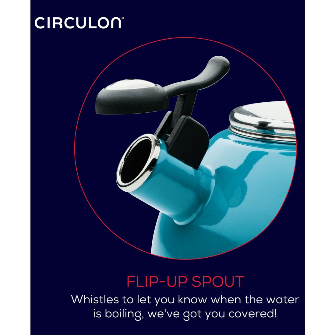 Circulon Enamel on Steel 2-Qt. Whistling Teakettle with Flip-Up Spout