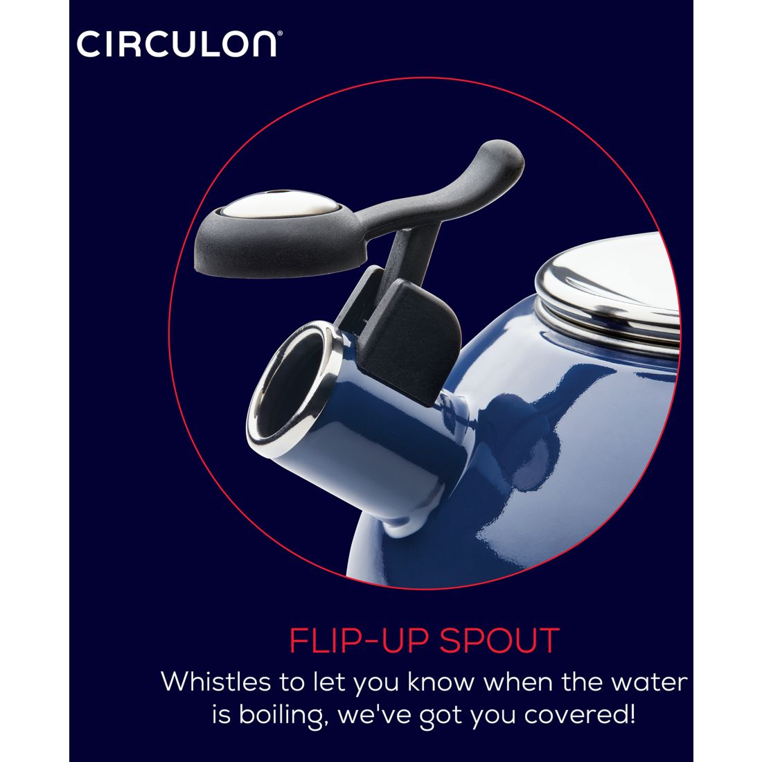 Circulon Enamel on Steel 2-Qt. Whistling Teakettle with Flip-Up Spout