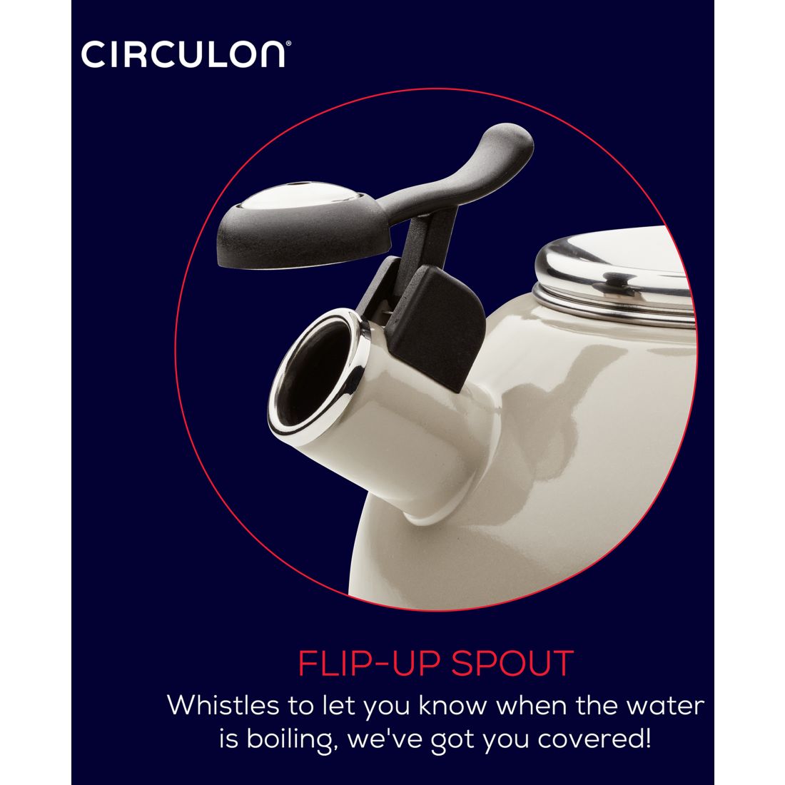 Circulon Enamel on Steel 2-Qt. Whistling Teakettle with Flip-Up Spout