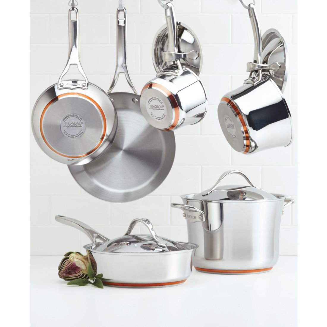 Anolon Nouvelle Copper Stainless Steel Cookware Set, 10 Piece