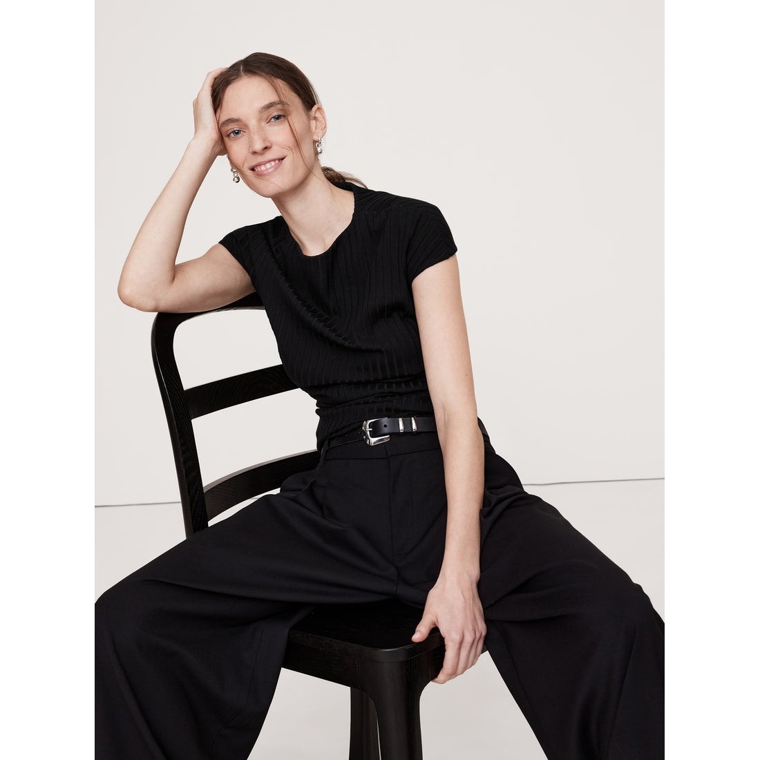 Wide Ribbed Draped Top