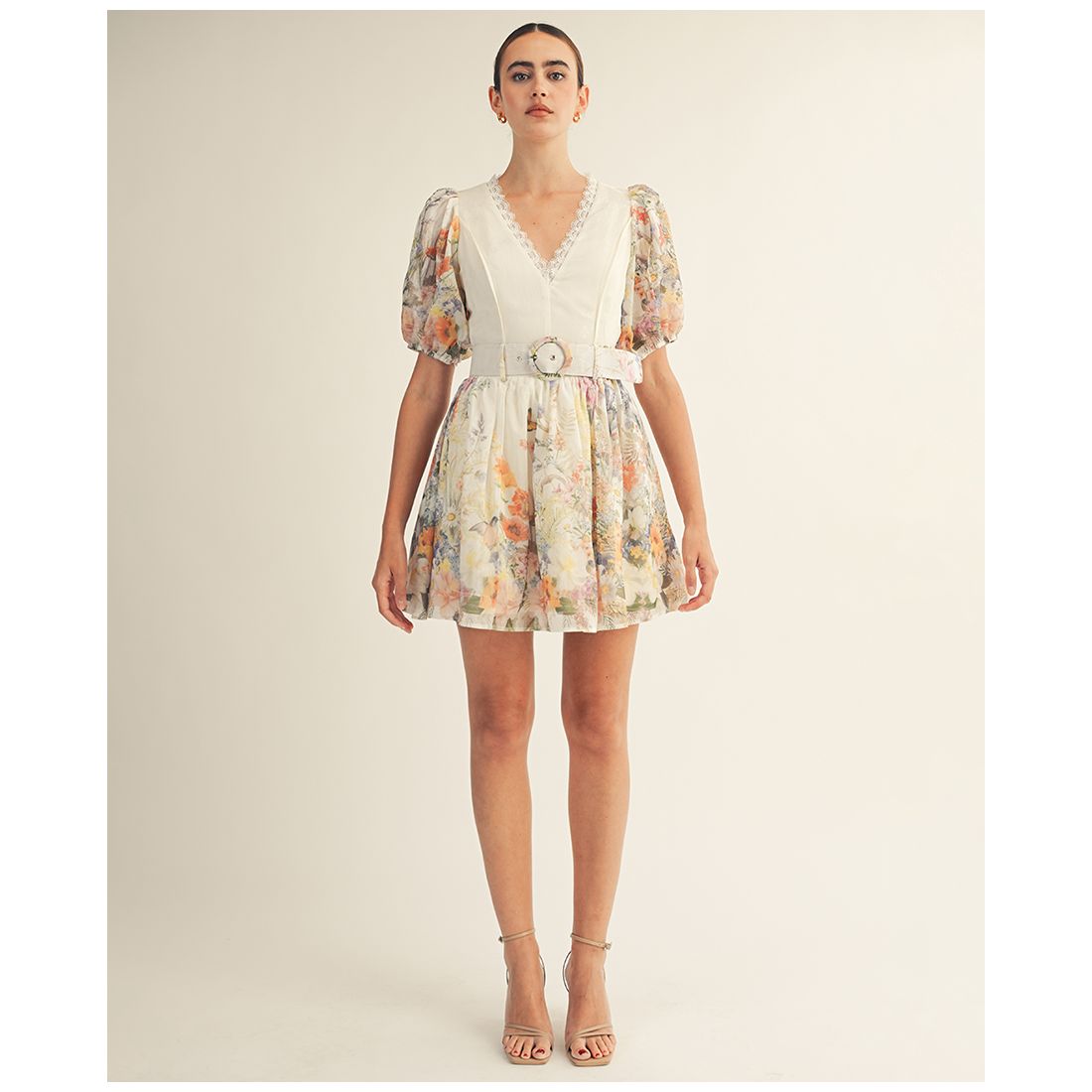 Arose Studio, Inc Women's Floral Garden Border Print Belted Mini Dress