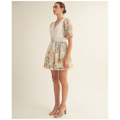 Arose Studio, Inc Women's Floral Garden Border Print Belted Mini Dress