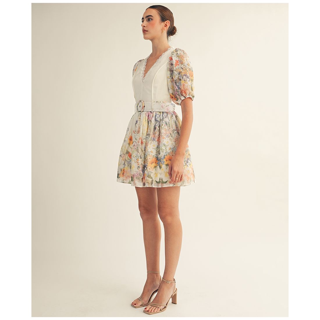 Arose Studio, Inc Women's Floral Garden Border Print Belted Mini Dress