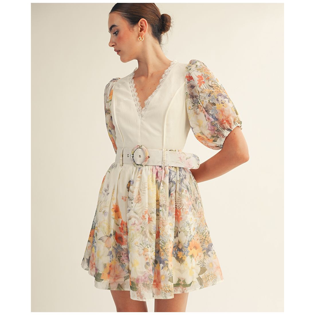 Arose Studio, Inc Women's Floral Garden Border Print Belted Mini Dress