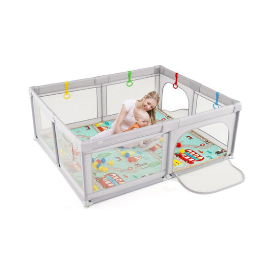 Slickblue Toddler Playpen with Mat and Breathable Mesh