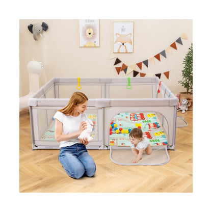 Slickblue Toddler Playpen with Mat and Breathable Mesh