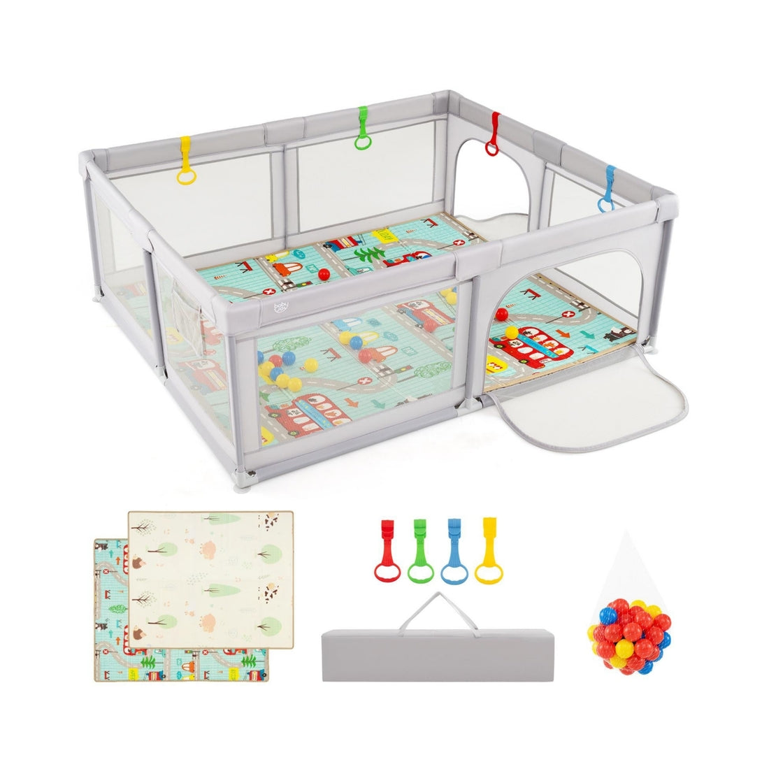 Slickblue Toddler Playpen with Mat and Breathable Mesh