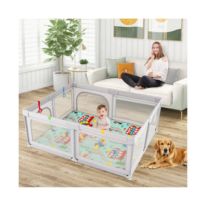 Slickblue Toddler Playpen with Mat and Breathable Mesh
