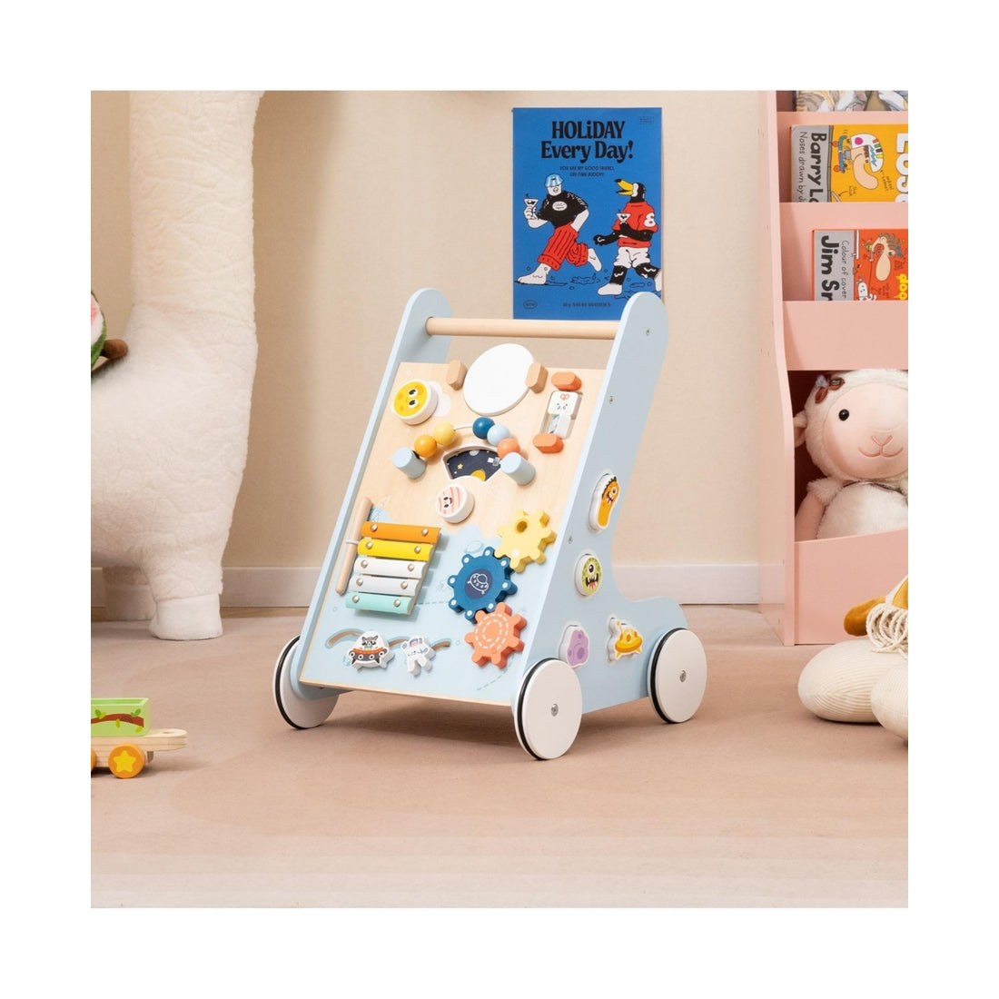 Slickblue Kids Walker Push and Pull Learning Activity Center with Wheels 1+ Years Old