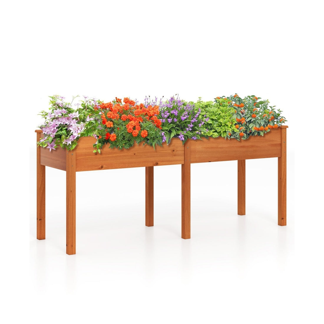 Slickblue Outdoor Raised Garden Bed with Divider Panel and Drainage Holes