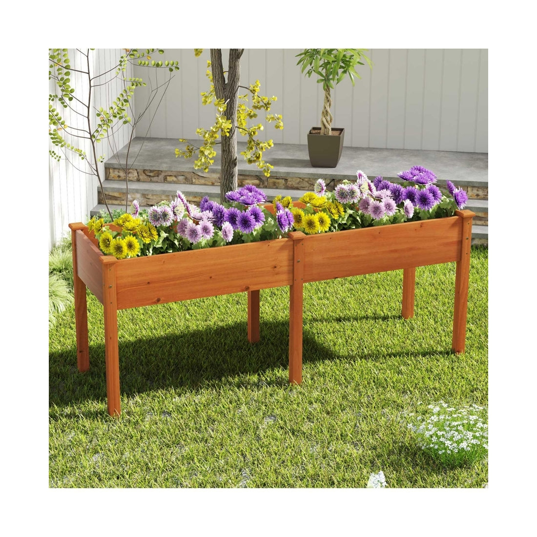 Slickblue Outdoor Raised Garden Bed with Divider Panel and Drainage Holes