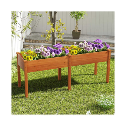Slickblue Outdoor Raised Garden Bed with Divider Panel and Drainage Holes