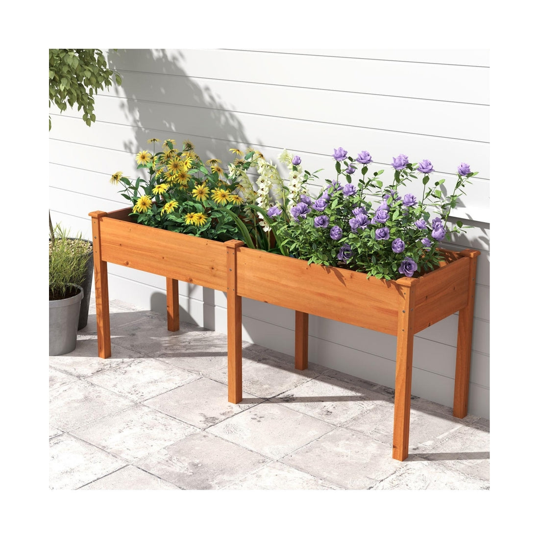 Slickblue Outdoor Raised Garden Bed with Divider Panel and Drainage Holes