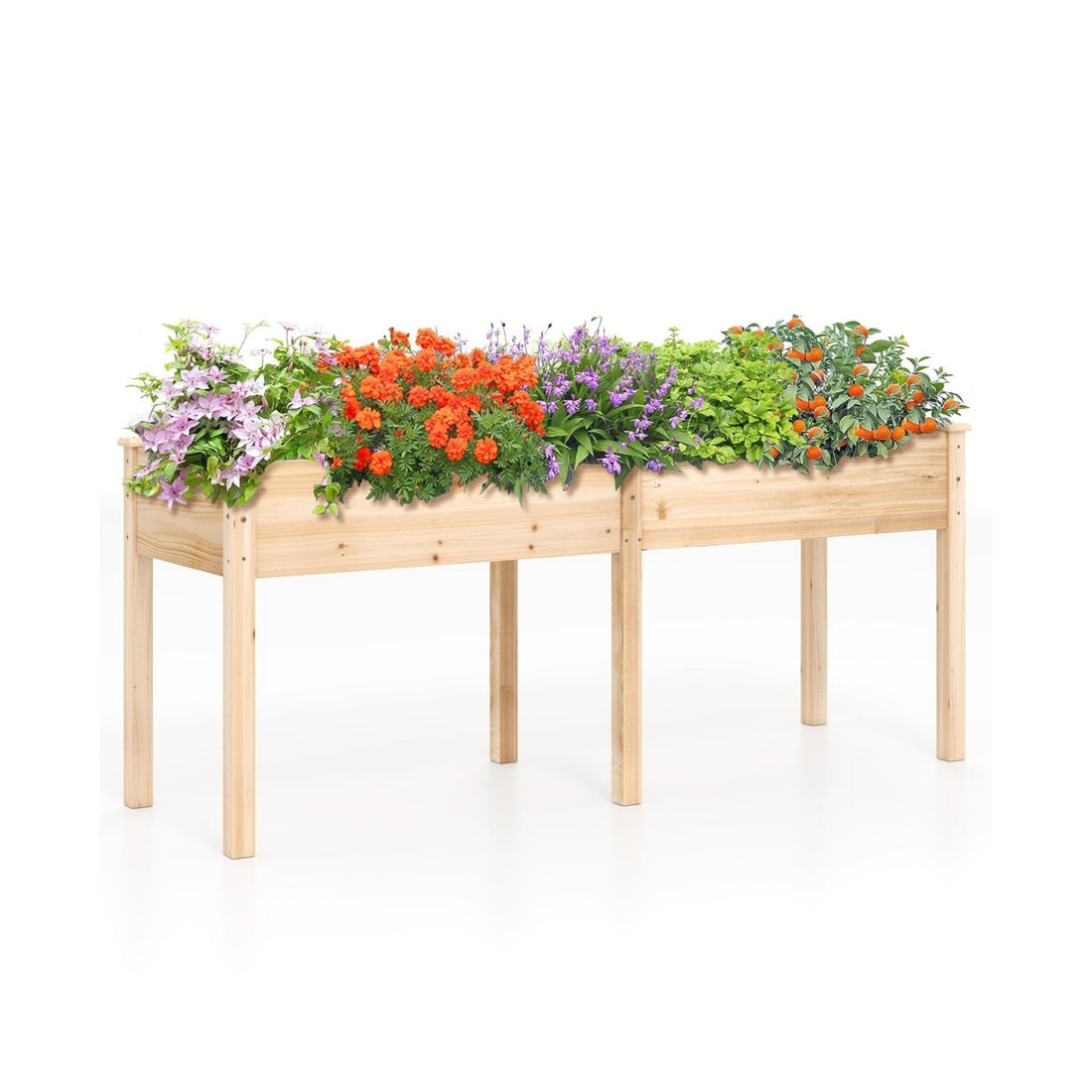 Slickblue Outdoor Raised Garden Bed with Divider Panel and Drainage Holes