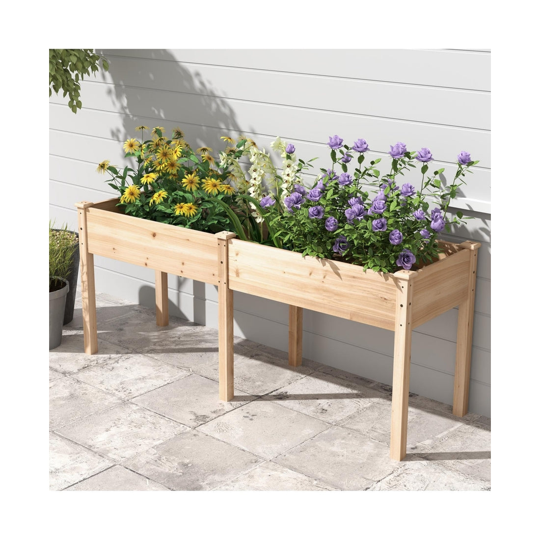Slickblue Outdoor Raised Garden Bed with Divider Panel and Drainage Holes