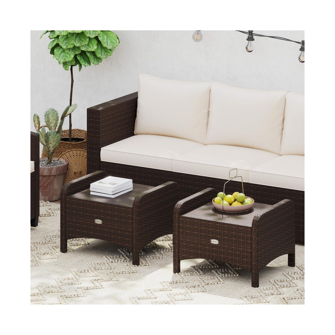 2 Pieces Outdoor Patio Pe Wicker Ottomans with Removable Cushions