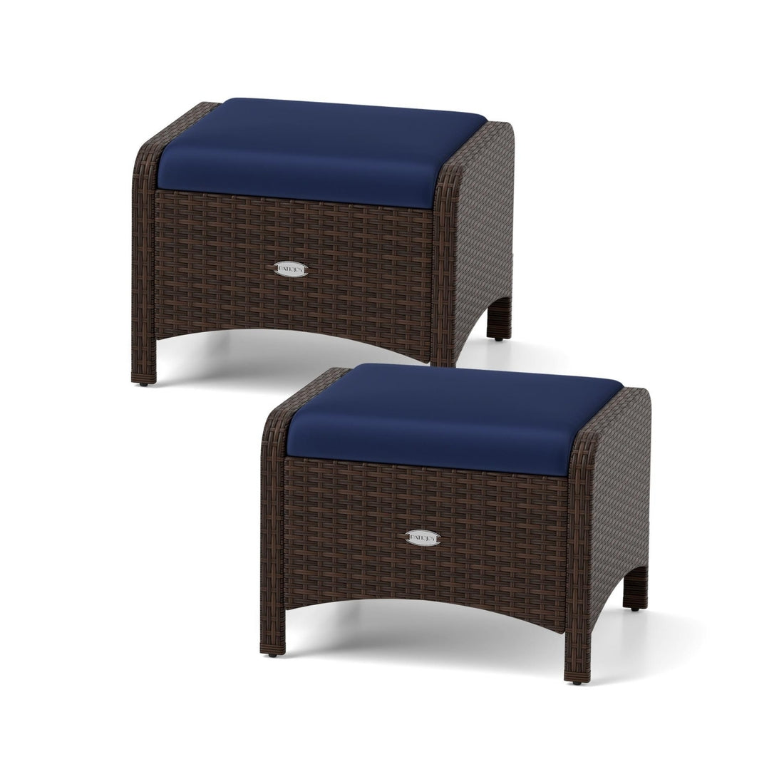 2 Pieces Outdoor Patio Pe Wicker Ottomans with Removable Cushions