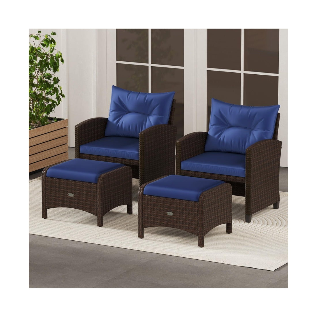 2 Pieces Outdoor Patio Pe Wicker Ottomans with Removable Cushions