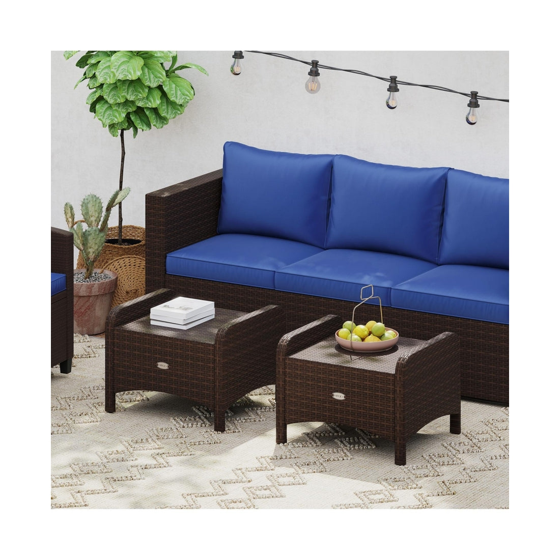 2 Pieces Outdoor Patio Pe Wicker Ottomans with Removable Cushions