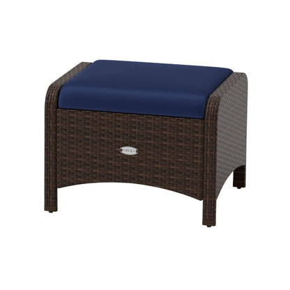 2 Pieces Outdoor Patio Pe Wicker Ottomans with Removable Cushions