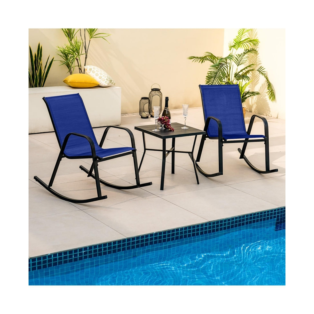 Set of 2 Metal Patio Rocking Chair with Breathable Seat Fabric